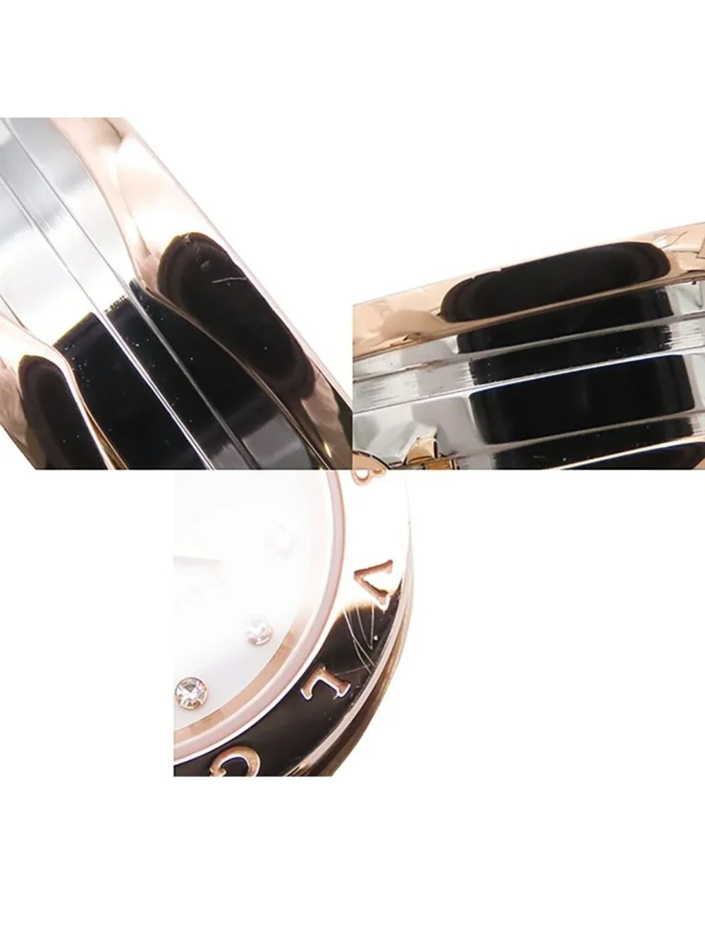Bvlgari B.Zero1 12 S White SS 18K Pink Gold Diamond Bangle Watch